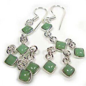 Silver Green Onyx Stone Dangle Earrings